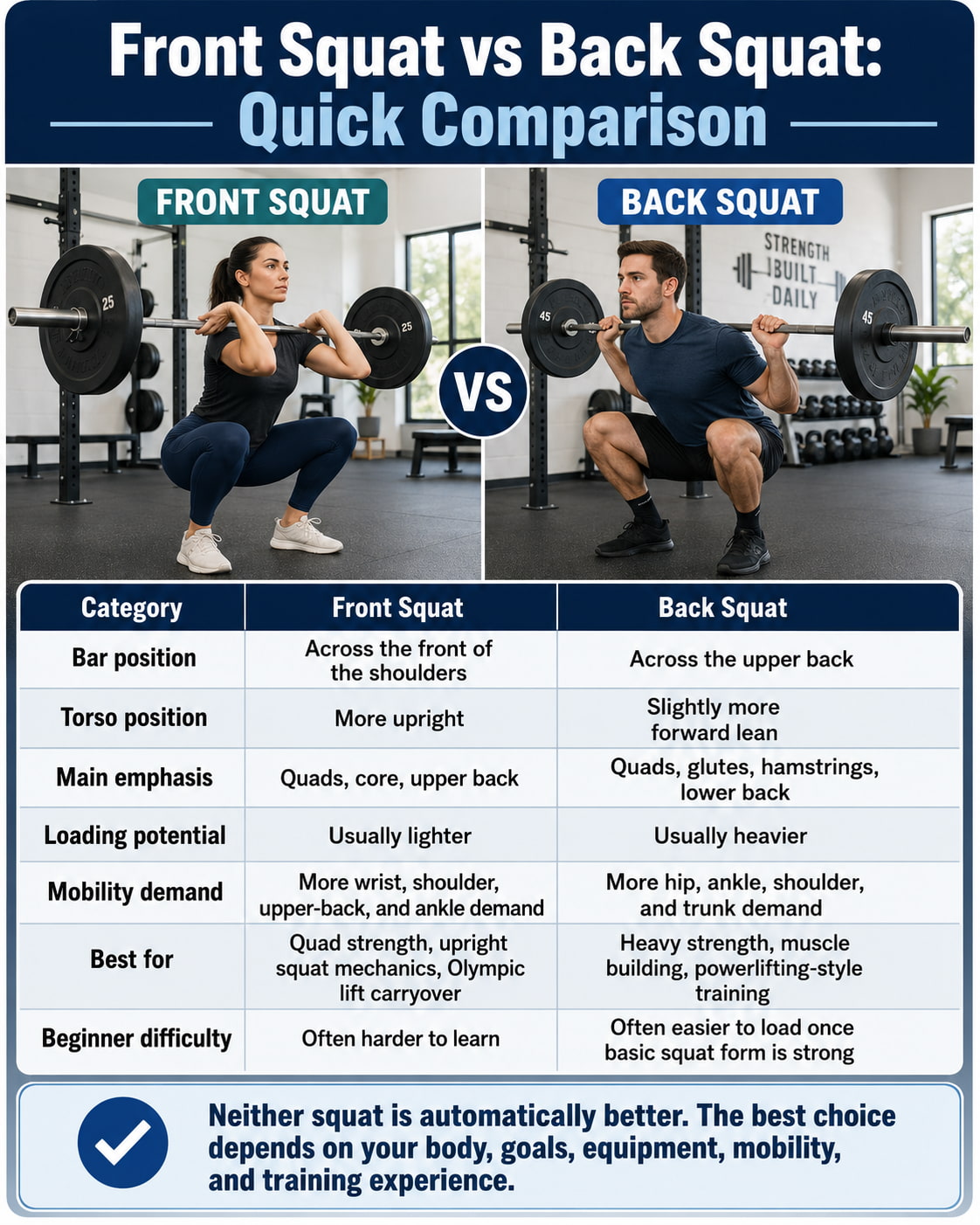 Front Squat vs Back Squat: Quick Comparison