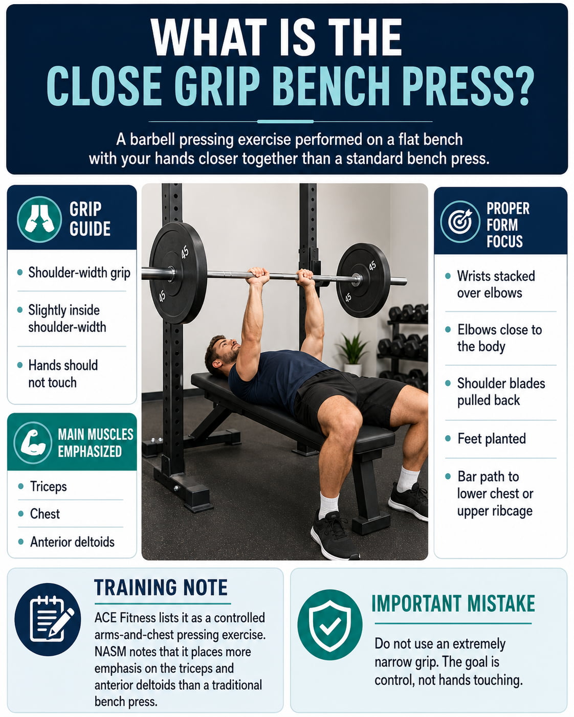 Close Grip Bench Press Guide: Form, Muscles, Benefits